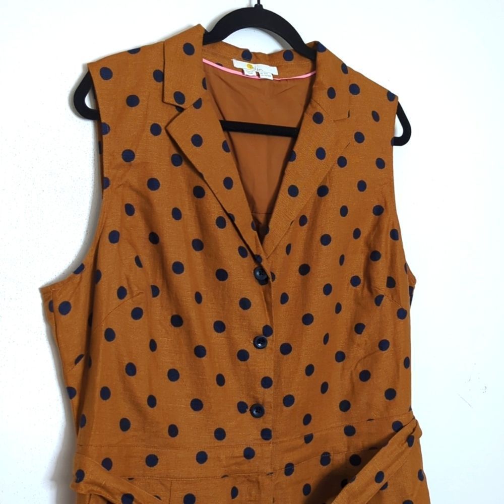 Boden Evie Collar Linen Polka Dot Jumpsuit Brown Navy 16 18 - Picture 4 of 13